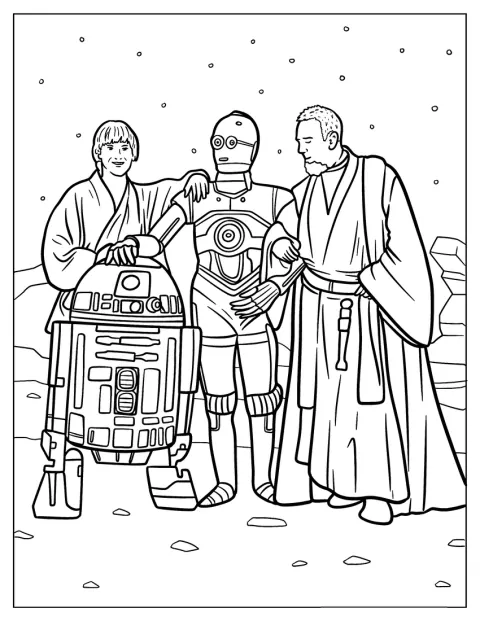 Luke Skywalker apare alături de R2-D2, C-3PO și Obi-Wan Kenobi.