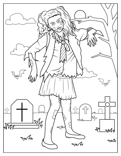 Ein Mädchen-Zombie macht sich über ein Gehirn her.