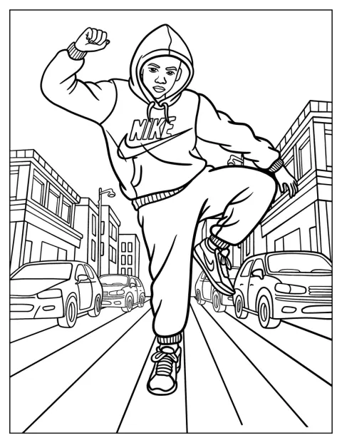 Un ballerino di strada posa indossando felpa con cappuccio e sneakers Nike.