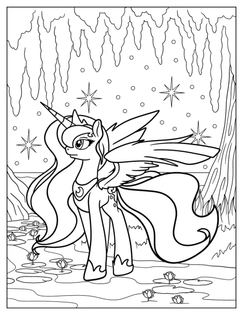 La princesse Luna se tient debout parmi les arbres.