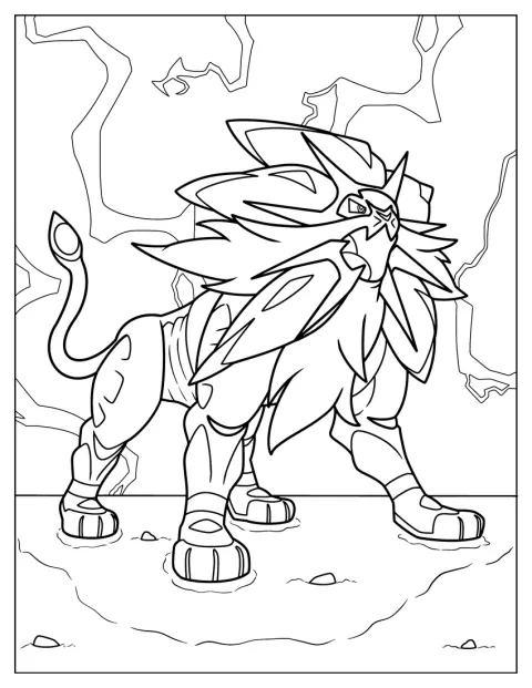 Solgaleo står majestætisk med sin store manke.