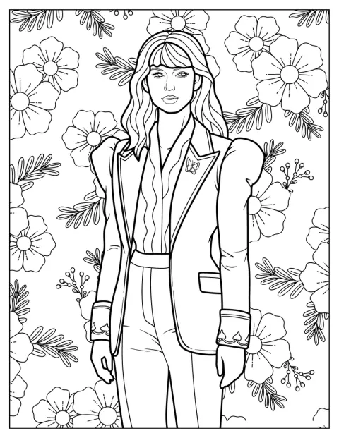 Taylor Swift står iført et elegant jakkesæt.