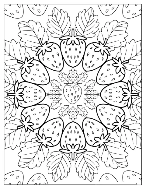 Delicious Strawberry Coloring Page Mandala