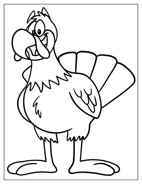 Un pavo simpático de estilo caricaturesco aparece de frente.
