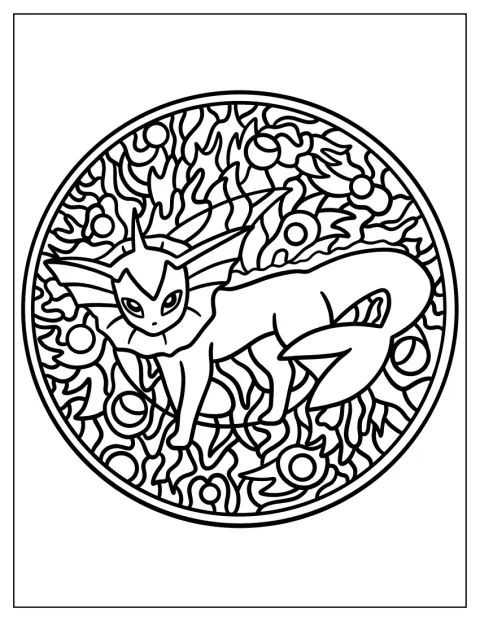 Vaporeon è raffigurato al centro di un motivo mandala.