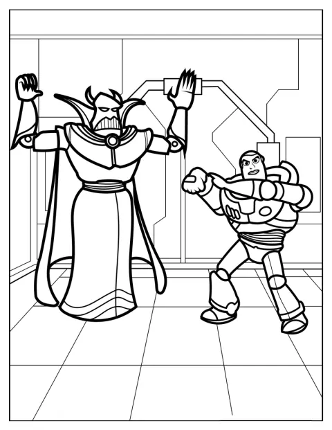 Buzz Lightyear lucha contra el malvado emperador Zurg.