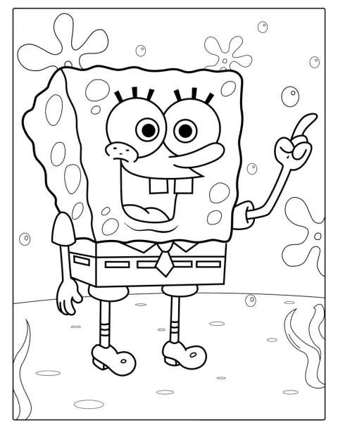 SpongeBob staat vrolijk met zijn armen langs zijn lichaam.
