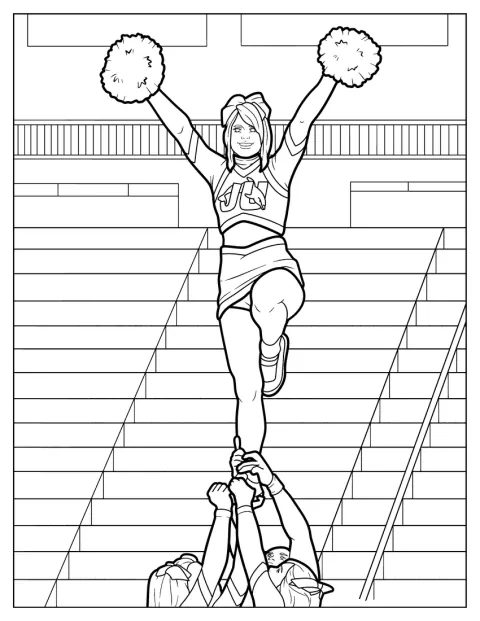女性のチアリーダーたちがトーチを高く掲げています。