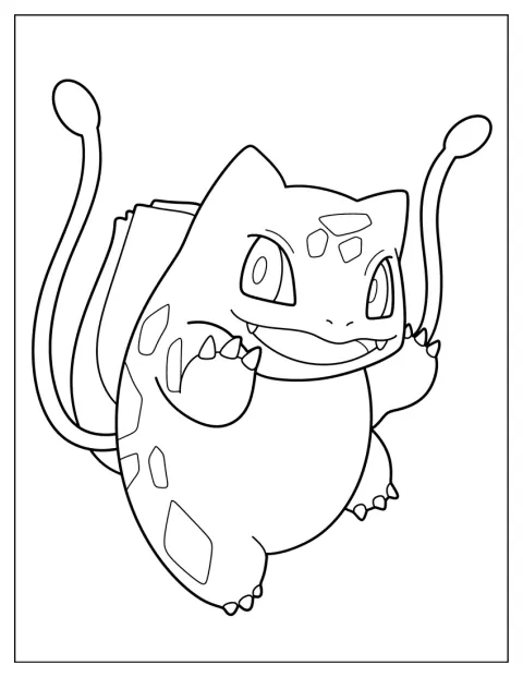 Un contur simplu îl înfățișează pe Bulbasaur.