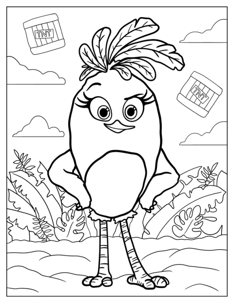 Stella uit Angry Birds staat afgebeeld met haar kenmerkende uitstraling.