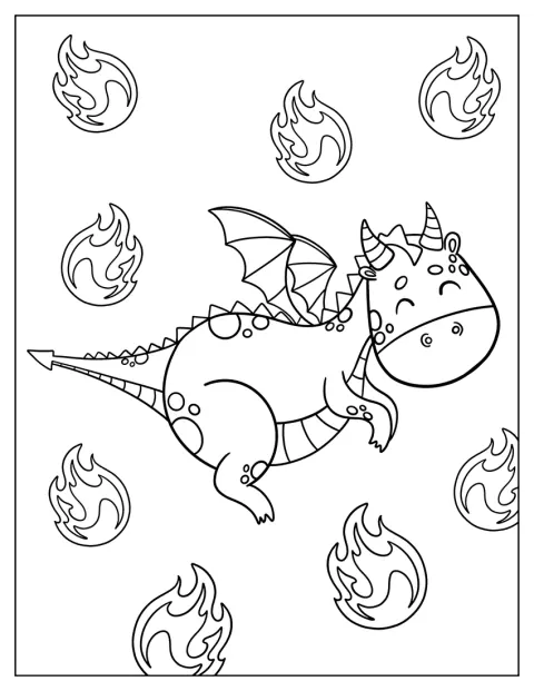 Un dragon kawaii adorabil stă într-o postură jucăușă.