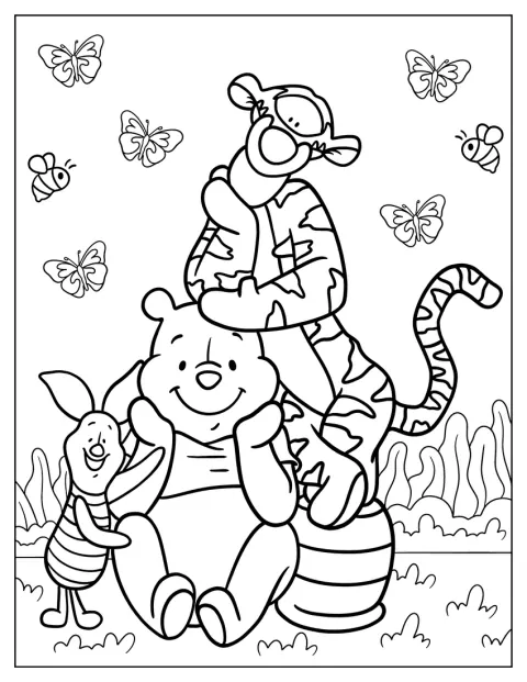 Piglet, Winnie the Pooh e Tigger sono riuniti insieme.