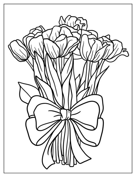 Un grande fiocco avvolge un mazzo di tulipani.