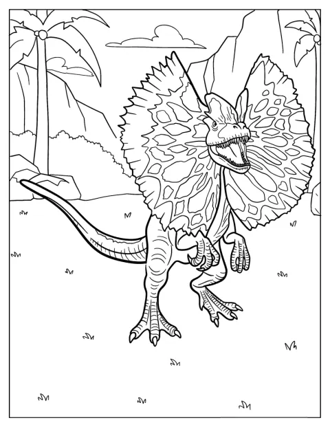 Un dilofosaurio despliega las membranas de su cuello.