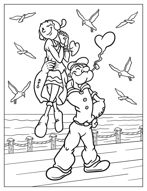 Popeye nese Olive Oyl na rameni.