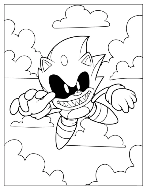 Sonic Exe vuela por el aire con los brazos extendidos.
