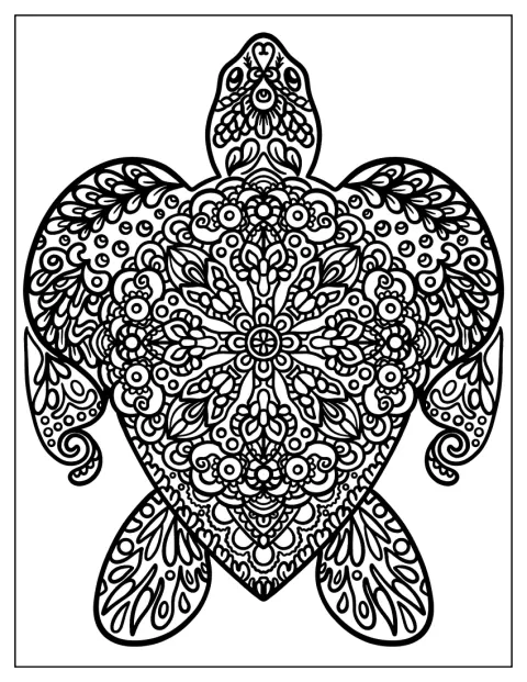 Top View Of Turtle Animal Mandala Coloring Page
