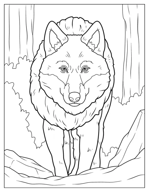 Un lobo grande se prepara para cazar en plena naturaleza.
