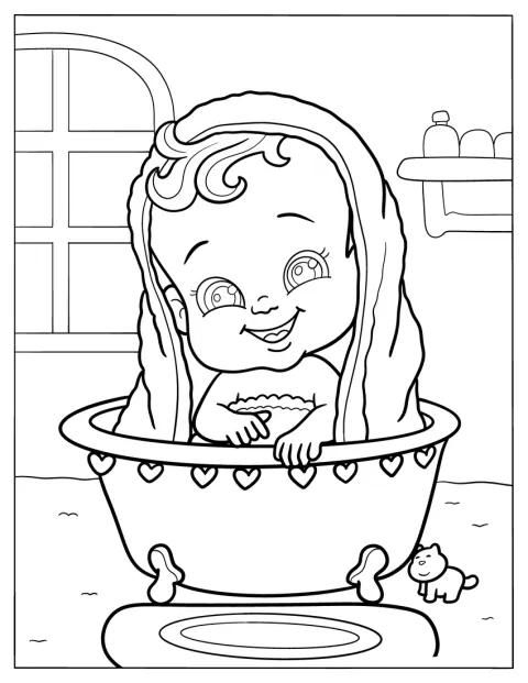 赤ちゃんが水の入ったたらいの中で、楽しそうに遊んでいます。