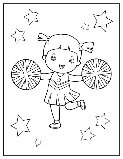Egy csibi pompomlányt csillagok vesznek körül.