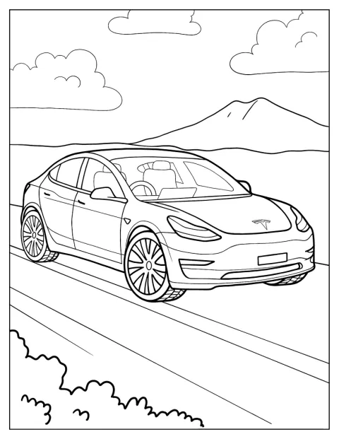 Tesla Model 3 Coloring Page