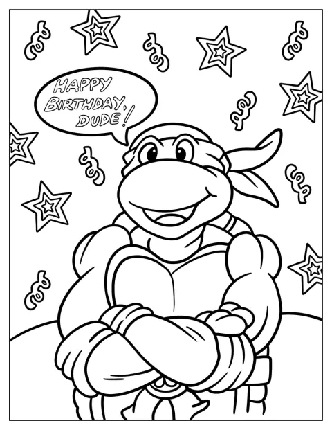 Ninja Turtles fejrer fødselsdag med en festlig hilsen.