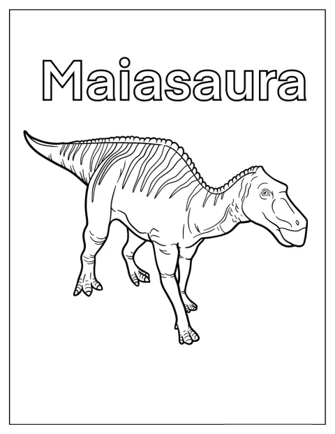 しま模様のマイアサウラが、前を向いて立っています。