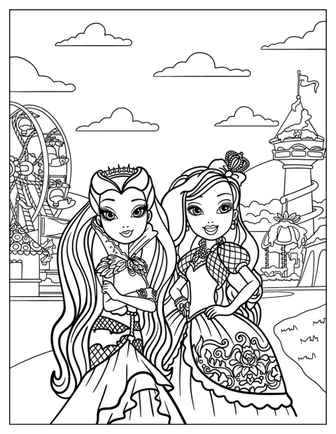 Raven Queen And Apple White In An Amusement Park Ever After High Coloring Page