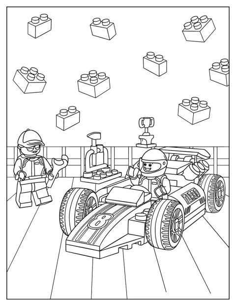 Un’auto da corsa LEGO City sfreccia sulla pista.
