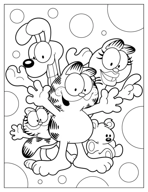 Coloring Page Of Garfield, Odie, Arlene, Pookie, And Nermal