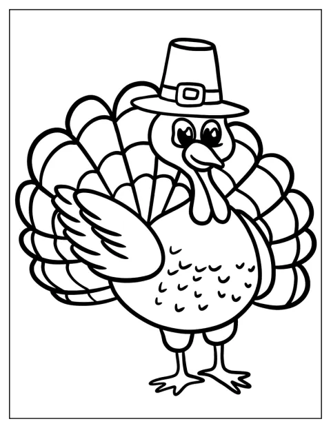 Chibi Turkey Wearing A Pilgrim’s Hat Coloring Sheet For Kids