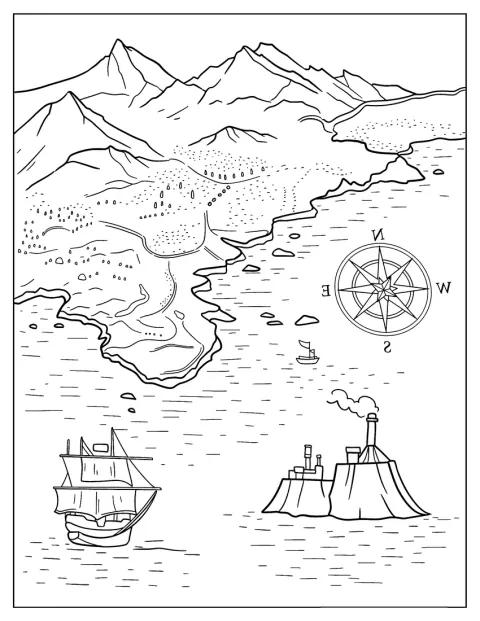 Un mapa realista muestra rutas y lugares para encontrar un tesoro.
