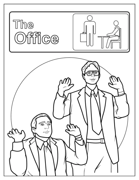 ドワイトとマイケルが、『The Office』のロゴの下に並んでいます。