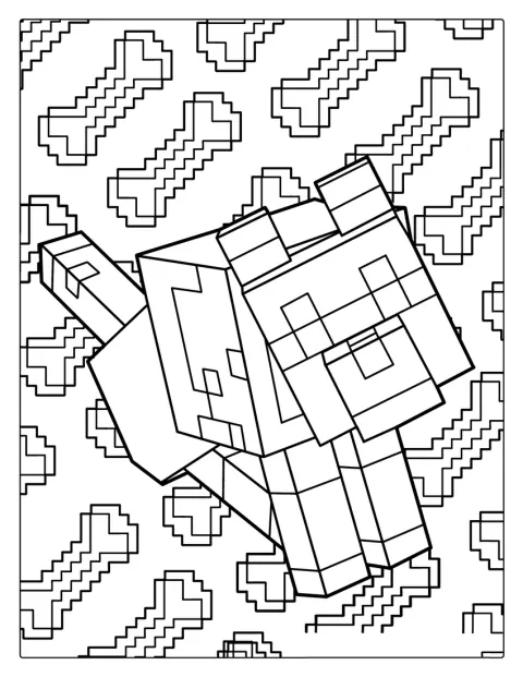Een schattige Minecraft-hond zit in beeld.