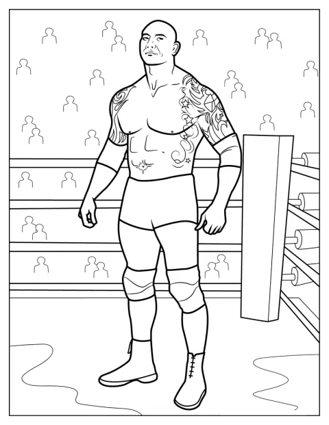 Dave Bautista è in piedi sul ring.