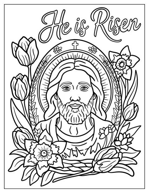 Jesus steht im Mittelpunkt einer österlichen Auferstehungsszene.