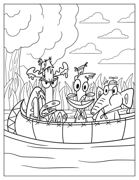 Lumpus, Hoo Ha und Clam sitzen gemeinsam in einem Boot.