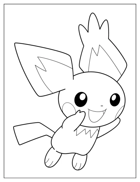 Pichu hopper høyt opp i luften.
