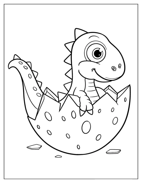 En smilende raptorunge titter opp fra et sprukket egg.
