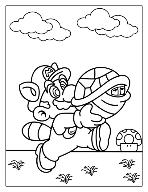 Mario rencontre un Koopa Troopa dans un paysage de jeu.