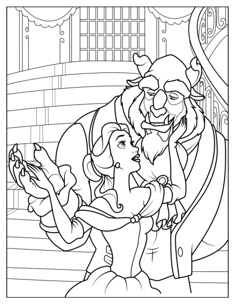 The Beast och Princess Belle står tillsammans.