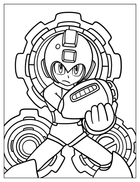Mega Man visar upp sin armkanon med allvarlig blick.