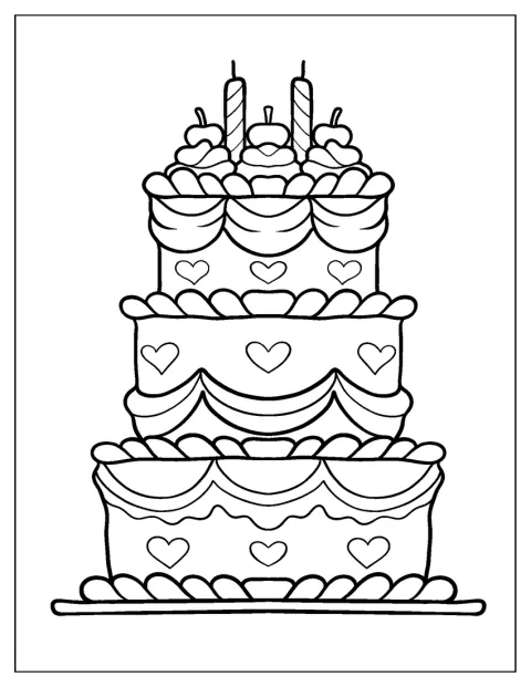 Una gran tarta de varios pisos está decorada con corazones.