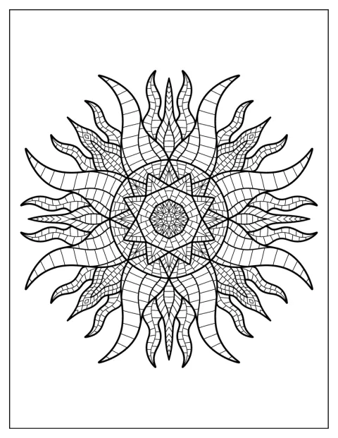 En solformet mandala er sammensat af mosaikfelter.