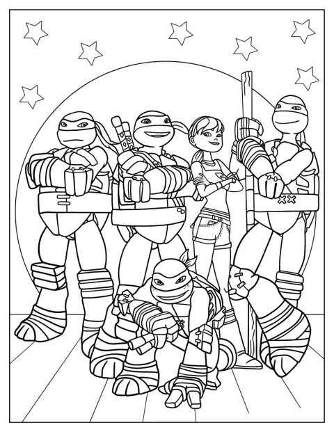 Les quatre Tortues Ninja sont réunies dans une pose simple.