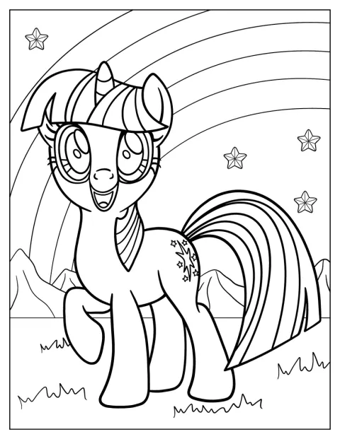 Twilight Sparkle uit My Little Pony glimlacht naar je.