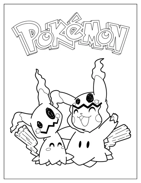 Mimikyu ja Pikachu poseeraavat yhdessä Pokémon-julisteessa.