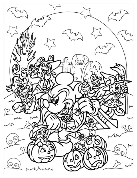 Mickey y sus amigos se encuentran entre las tumbas de un cementerio tenebroso.