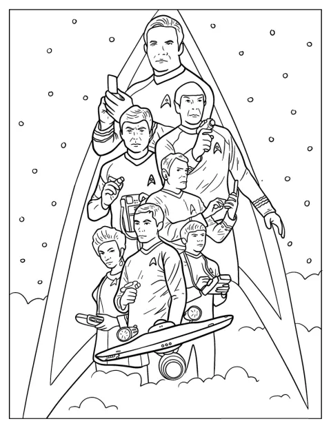 Amiralul Kirk, Spock, Leonard McCoy, Nyota Uhura, Christopher Pike, Pavel Chekov și Hikaru Sulu sunt reuniți.