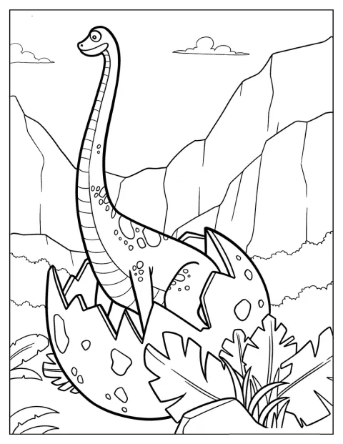Brachiosaurus-vauva astuu ulos rikkinäisestä munasta.